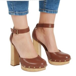 Nine West Brown Studded Leather Platforms 7M Boho Chic 70s Hippie Gipsy Vibes